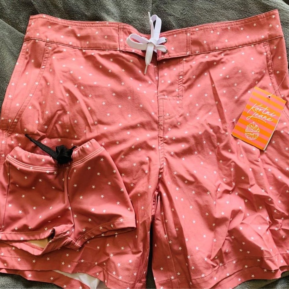 Kortni Jeane Red Star Men Swim Trunks Size 36 & Matching Baby Boy Trunks 9 Month